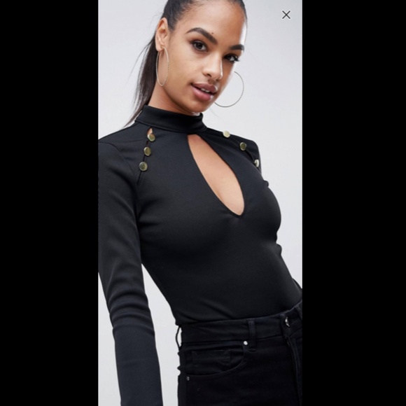 ASOS DESIGN Black body, gold buttons, open back - Picture 1 of 4
